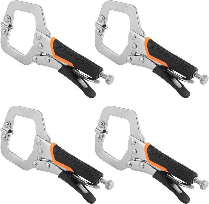 GENHAKON 4 Pack 6 Inch C Clamp Locking Pliers,Locking C Clamp With Non-Slip Rubber Grip, Adjustable Nickel Plated C Pliers for Wood Working, Welding, Electrician Maintenance and More, by - Image 1